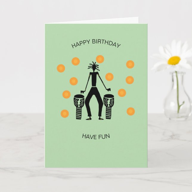 Afrikanisches Drumming und Happy Vibe Birthday Karte (Kleine Pflanze)