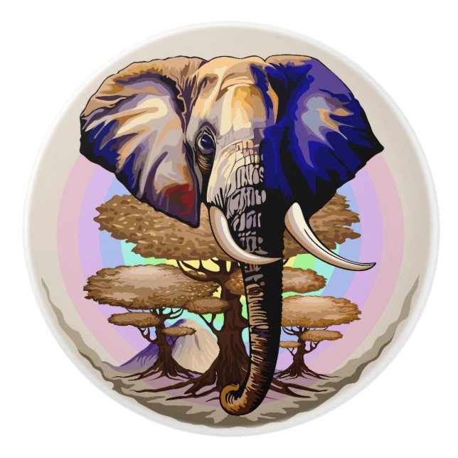 Afrikanisches Elephant Surreal Portrait Keramikknauf (Vorderseite)