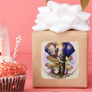 Afrikanisches Elephant Surreal Portrait Quadratischer Aufkleber
