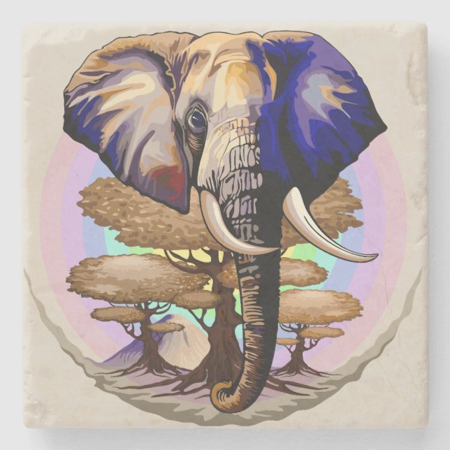 Afrikanisches Elephant Surreal Portrait Steinuntersetzer (Vorderseite)