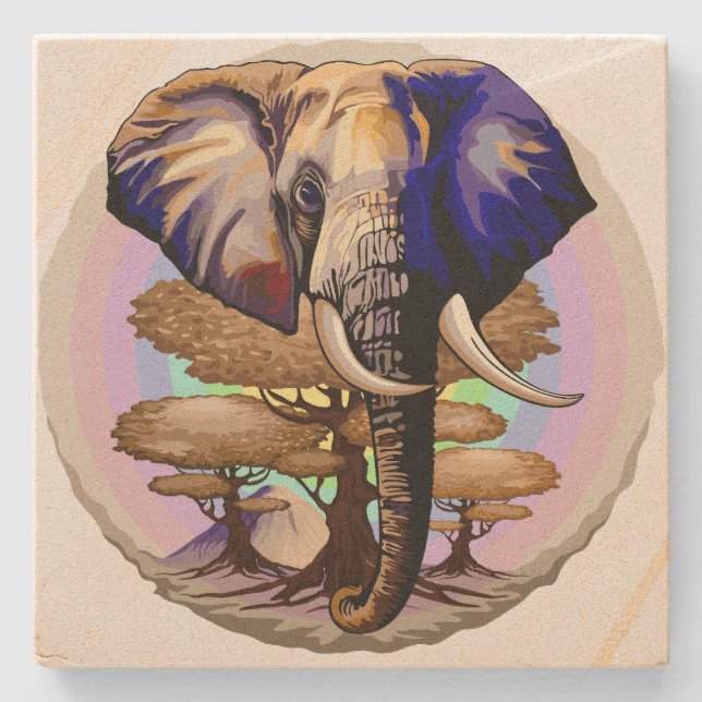 Afrikanisches Elephant Surreal Portrait Steinuntersetzer (Vorderseite)