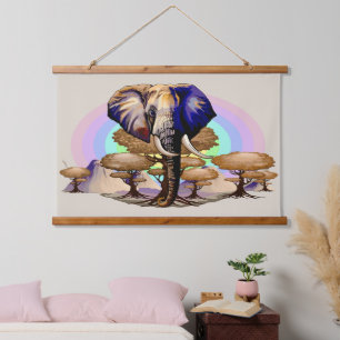 Afrikanisches Elephant Surreal Portrait Wandteppich Mit Holzrahmen