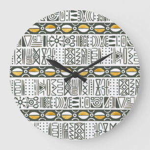Afrikanisches ethnisches, wasserfarbenes Muster. Große Wanduhr