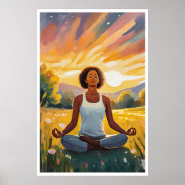 Afrikanisches Feld Yoga bei Sonnenuntergang Poster