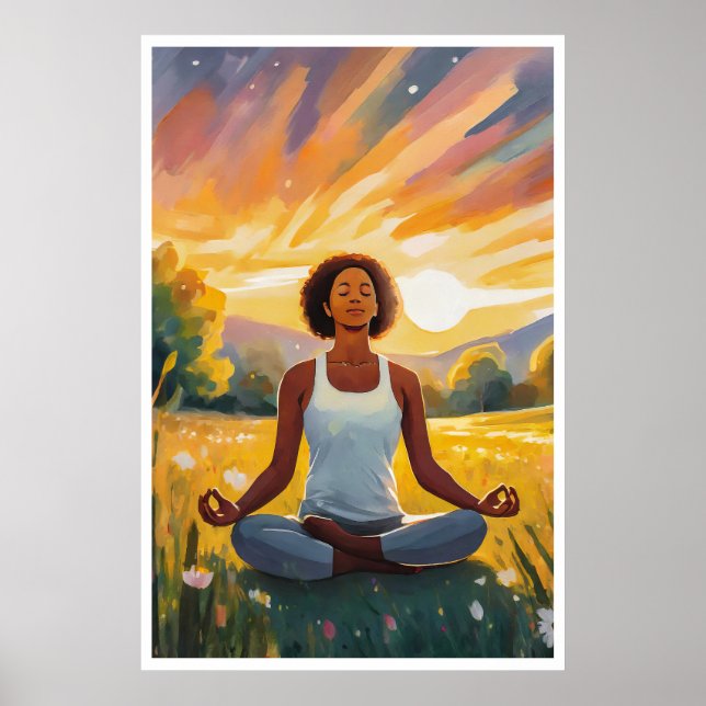 Afrikanisches Feld Yoga bei Sonnenuntergang Poster (Vorne)