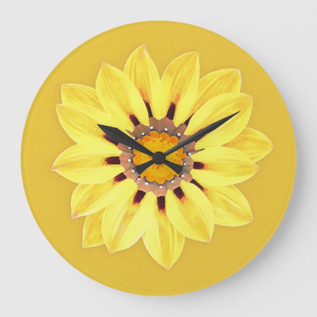 Afrikanisches Gänseblümchen/Gazania - Senf-Gold Große Wanduhr (Vorderseite)