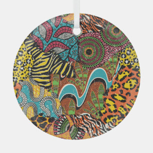 Afrikanisches Gewebe: Wildtierpatchwork. Ornament Aus Glas