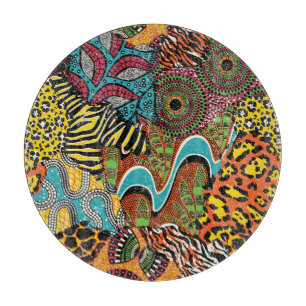 Afrikanisches Gewebe: Wildtierpatchwork. Schneidebrett