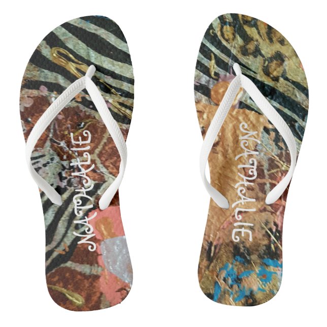 Afrikanisches Gold Abstrakte Malerei Flip Flops (Fußbett)