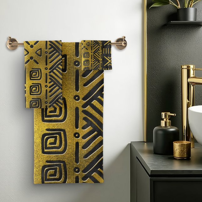 Afrikanisches goldenes Muster auf schwarz Badhandtuch Set (Von Creator hochgeladen)