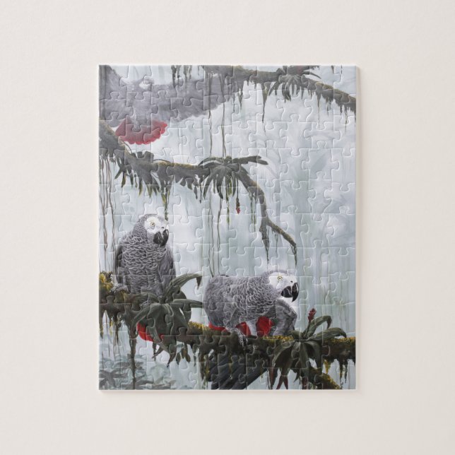 Afrikanisches Grau plappert frei fliegen nach Puzzle (Vertikal)