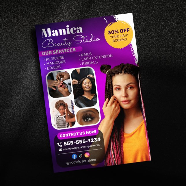 Afrikanisches Haar Braids Beauty Salon Nail Makeup Flyer (Von Creator hochgeladen)