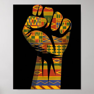Afrikanisches Kente-Muster erhobene Faust Black Po Poster