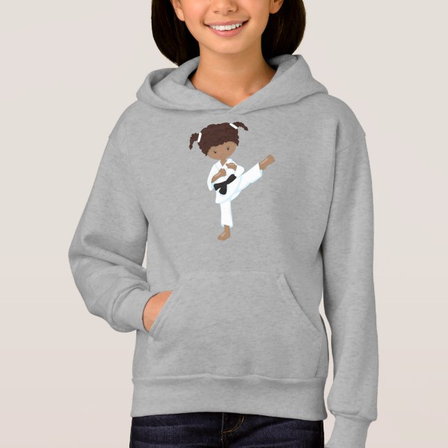 Afrikanisches Mädchen, Karate Girl, Schwarzer Gürt Hoodie (Vorderseite)