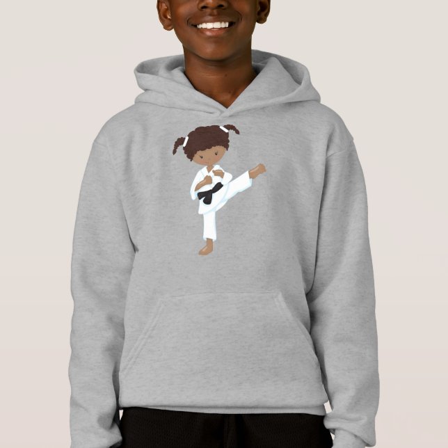 Afrikanisches Mädchen, Karate Girl, Schwarzer Gürt Hoodie (Vorderseite)