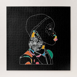 Afrikanisches Mädchen Linienkunst Bunt Puzzle