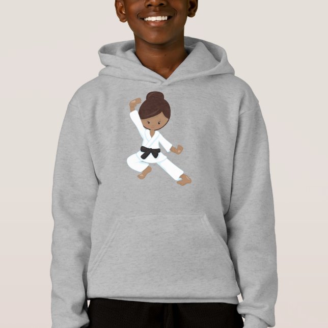 Afrikanisches Mädchen, Schwarzer Gürtel, Karate Gi Hoodie (Vorderseite)