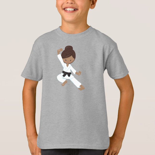 Afrikanisches Mädchen, Schwarzer Gürtel, Karate Gi T-Shirt (Vorderseite)