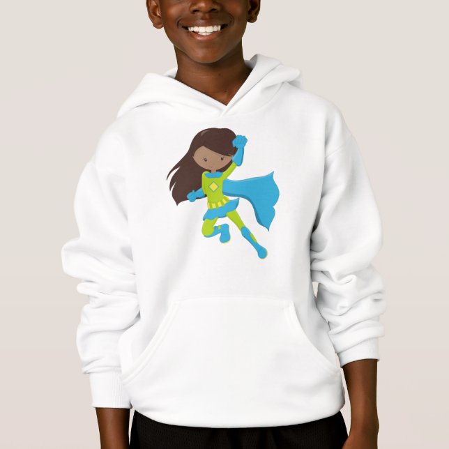 Afrikanisches Mädchen, Superhero Girl, Blue Cape Hoodie (Vorderseite)