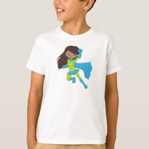 Afrikanisches Mädchen, Superhero Girl, Blue Cape T-Shirt