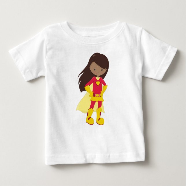 Afrikanisches Mädchen, Superhero Girl, Rotes Kostü Baby T-shirt (Vorderseite)