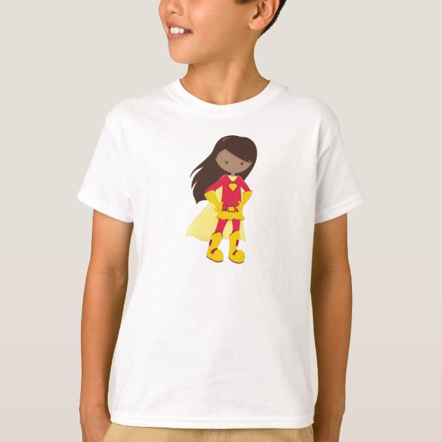 Afrikanisches Mädchen, Superhero Girl, Rotes Kostü T-Shirt (Vorderseite)