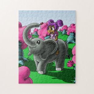 Afrikanisches Mädchen und Elefant Puzzle