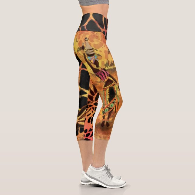 Afrikanisches Mädchen und Giraffe Capri Leggings (Rechts)