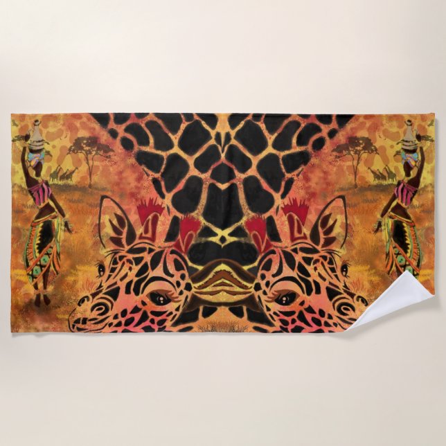 Afrikanisches Mädchen und Giraffe Strandtuch (Vorderseite)