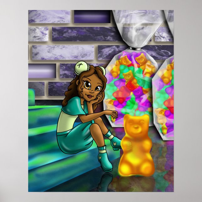 Afrikanisches Mädchen und Gummibären Poster (Vorne)