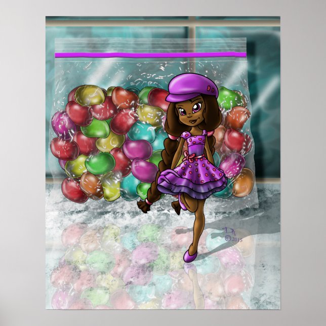 Afrikanisches Mädchen und Jellybeans Poster (Vorne)