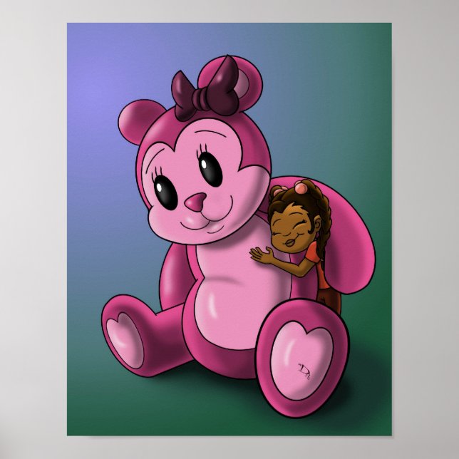 Afrikanisches Mädchen und Teddybär Poster (Vorne)