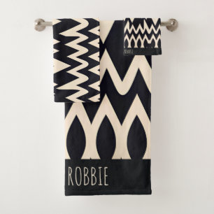 Afrikanisches Marocco Waves Geometric Gold-Muster Badhandtuch Set