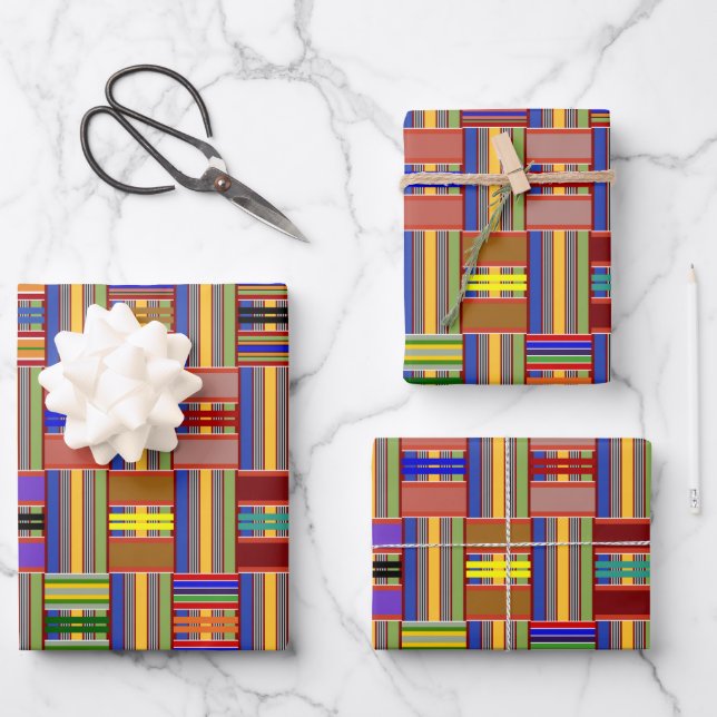 Afrikanisches mehrfarbiges Glas Kente K45 Geschenkpapier Set (Vorderseite)