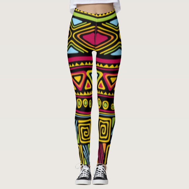 Afrikanisches mehrfarbiges Muster für Druckdesign Leggings (Vorderseite)