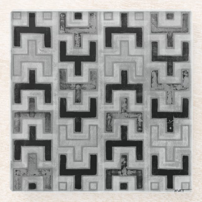 Afrikanisches Mudcloth Textil mit geometrischen Mu Glasuntersetzer (Vorderseite)