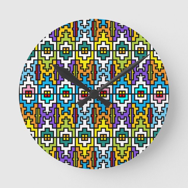 Afrikanisches Muster in hellen Farben Runde Wanduhr (Vorderseite)