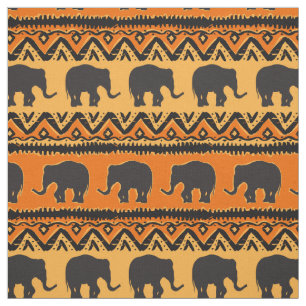 Afrikanisches Orangenschwarzes Elefantenmuster Stoff