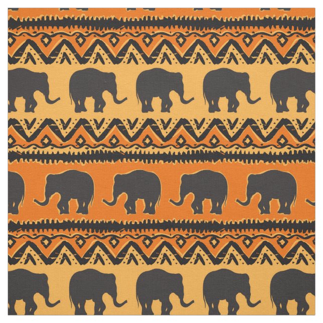 Afrikanisches Orangenschwarzes Elefantenmuster Stoff (Muster)