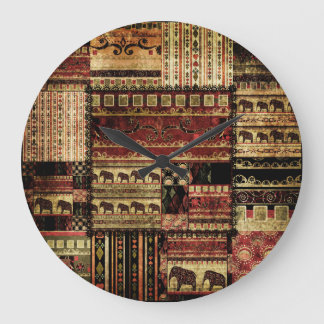 Afrikanisches Patchwork: Grunge-Druckhintergrund Große Wanduhr