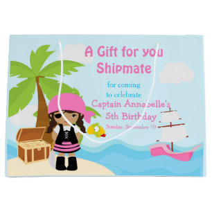 Afrikanisches Piratenmädchen in Rosa Geburtstag Große Geschenktüte