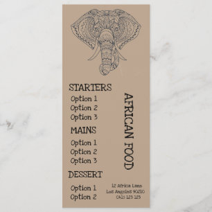 Afrikanisches Restaurantabendessenmenü Menükarte