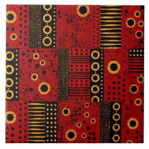 Afrikanisches rotes Sonnenstrahl-Tribal-Patchwork- Fliese