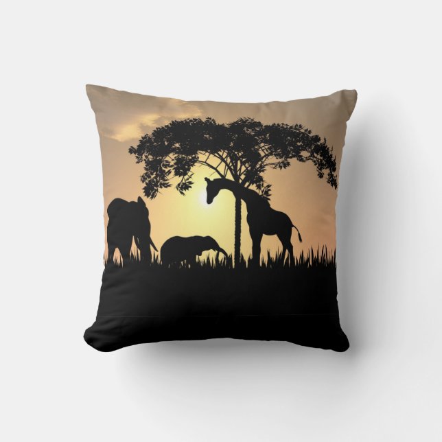Afrikanisches Safari-Silhouette-Kissen Kissen (Vorderseite)