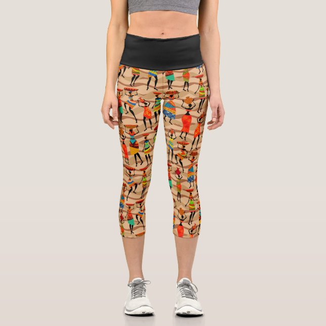 Afrikanisches Stammes-Frauenmuster Capri Leggings (Vorderseite)