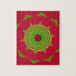 Afrikanisches Stammes-Rot- und Grün-Mandala Puzzle