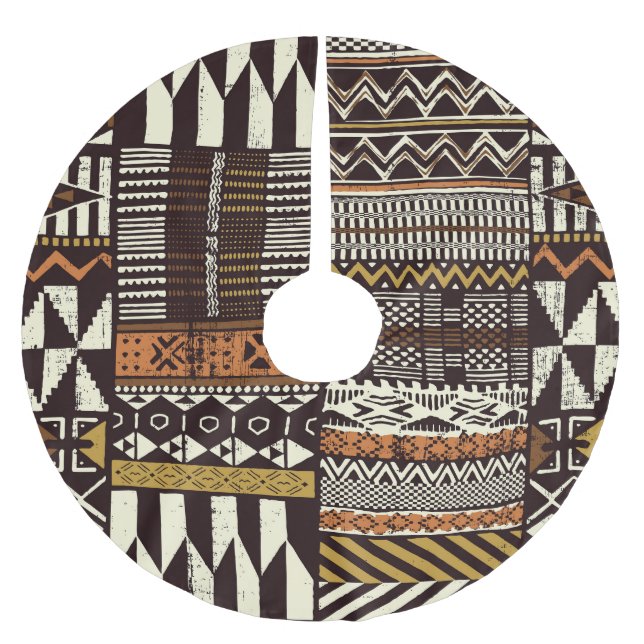 Afrikanisches Stammesgewebe, abstrakt Vintag. Polyester Weihnachtsbaumdecke (Vorderseite)