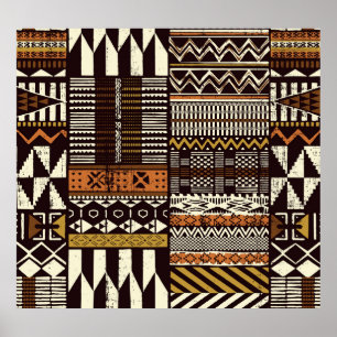 Afrikanisches Stammesgewebe, abstrakt Vintag. Poster