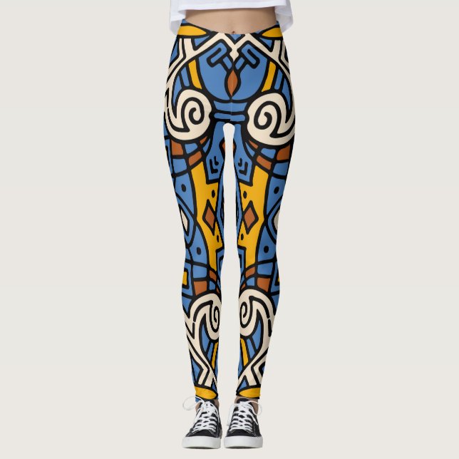 Afrikanisches Stammesmuster Farbenfrohe Muster Bla Leggings (Vorderseite)