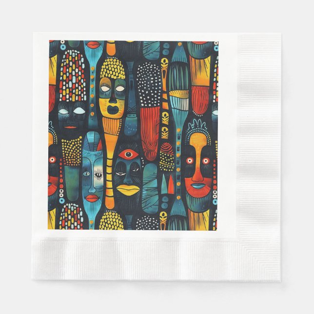 Afrikanisches Stammesmuster mit Götzen. Serviette (Vorderseite)